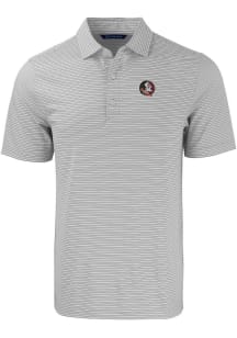 Cutter and Buck Florida State Seminoles Mens Grey Forge Double Stripe Short Sleeve Polo