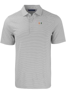 Cutter and Buck Miami Hurricanes Mens Grey Forge Double Stripe Short Sleeve Polo