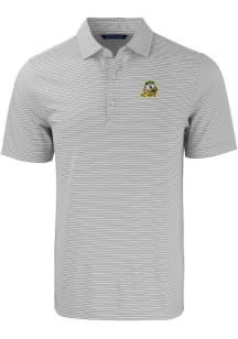 Cutter and Buck Oregon Ducks Mens Grey Forge Double Stripe Short Sleeve Polo