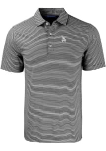 Cutter and Buck Los Angeles Dodgers Mens Black Forge Double Stripe Short Sleeve Polo