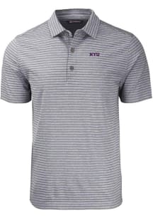Cutter and Buck NYU Violets Mens Black Forge Heather Stripe Short Sleeve Polo