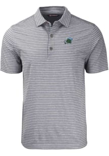 Cutter and Buck Tulane Green Wave Mens Black Forge Heather Stripe Short Sleeve Polo