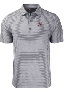 Cutter and Buck Utah Utes Mens Black Forge Heather Stripe Short Sleeve Polo