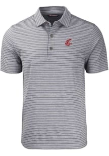 Cutter and Buck Washington State Cougars Mens Black Forge Heather Stripe Short Sleeve Polo
