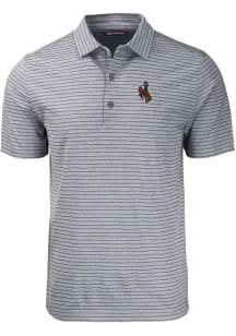 Cutter and Buck Wyoming Cowboys Mens Black Forge Heather Stripe Short Sleeve Polo