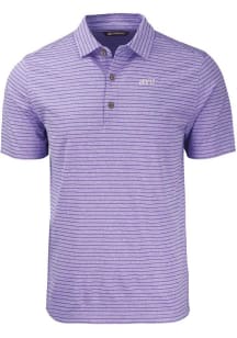 Cutter and Buck NYU Violets Mens Purple Forge Heather Stripe Short Sleeve Polo