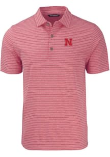 Cutter and Buck Nebraska Cornhuskers Mens Red Forge Heather Stripe Short Sleeve Polo
