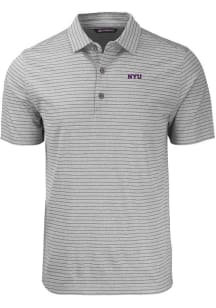 Cutter and Buck NYU Violets Mens Grey Forge Heather Stripe Short Sleeve Polo