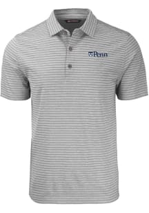 Cutter and Buck Pennsylvania Quakers Mens Grey Forge Heather Stripe Short Sleeve Polo