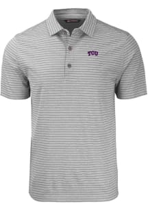 Cutter and Buck TCU Horned Frogs Mens Grey Forge Heather Stripe Short Sleeve Polo