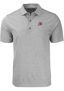 Cutter and Buck Utah Utes Mens Grey Forge Heather Stripe Short Sleeve Polo