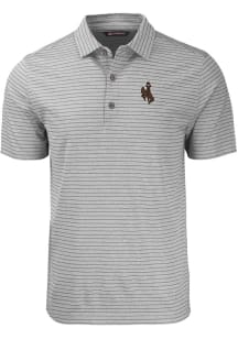 Cutter and Buck Wyoming Cowboys Mens Grey Forge Heather Stripe Short Sleeve Polo