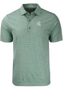 Cutter and Buck Michigan State Spartans Mens Green Forge Heather Stripe Short Sleeve Polo