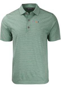 Cutter and Buck Miami Hurricanes Mens Green Forge Heather Stripe Short Sleeve Polo