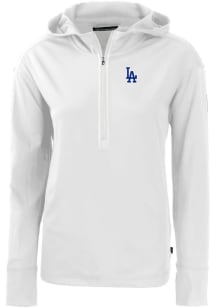 Cutter and Buck Los Angeles Dodgers Womens White Daybreak Hood 1/4 Zip Pullover