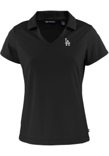 Cutter and Buck Los Angeles Dodgers Womens Black Daybreak V Neck Short Sleeve Polo Shirt