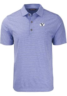 Cutter and Buck BYU Cougars Mens Blue Forge Heather Stripe Short Sleeve Polo