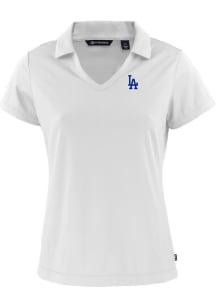 Cutter and Buck Los Angeles Dodgers Womens White Daybreak V Neck Short Sleeve Polo Shirt