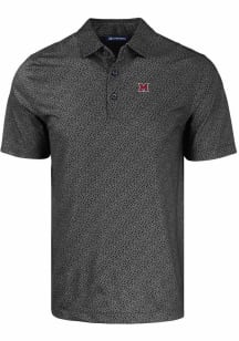 Cutter and Buck Miami RedHawks Mens Black Pike Pebble Short Sleeve Polo
