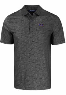 Cutter and Buck Pitt Panthers Mens Black Pike Pebble Short Sleeve Polo