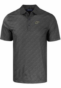 Cutter and Buck Purdue Boilermakers Mens Black Pike Pebble Short Sleeve Polo