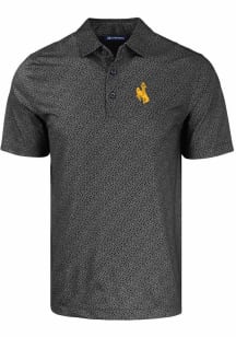Cutter and Buck Wyoming Cowboys Mens Black Pike Pebble Short Sleeve Polo