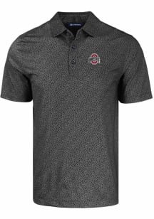 Cutter and Buck Ohio State Buckeyes Mens Black Pike Pebble Short Sleeve Polo