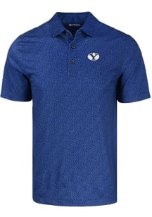 Cutter and Buck BYU Cougars Mens Navy Blue Pike Pebble Short Sleeve Polo
