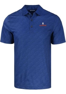 Cutter and Buck Illinois Fighting Illini Mens Navy Blue Pike Pebble Short Sleeve Polo