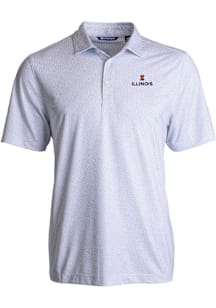 Cutter and Buck Illinois Fighting Illini Mens White Pike Pebble Short Sleeve Polo