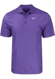 Cutter and Buck NYU Violets Mens Purple Pike Eco Geo Print Short Sleeve Polo