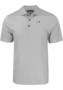 Cutter and Buck Miami Hurricanes Mens Grey Pike Eco Geo Print Short Sleeve Polo