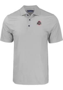 Mens Ohio State Buckeyes Grey Cutter and Buck Pike Eco Geo Print Short Sleeve Polo Shirt