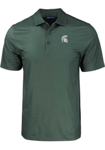 Cutter and Buck Michigan State Spartans Mens Green Pike Eco Geo Print Short Sleeve Polo