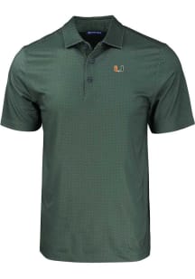 Cutter and Buck Miami Hurricanes Mens Green Pike Eco Geo Print Short Sleeve Polo