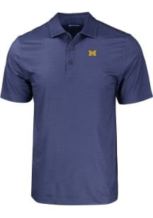Cutter and Buck Michigan Wolverines Mens Navy Blue Pike Eco Geo Print Short Sleeve Polo