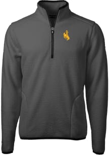 Cutter and Buck Wyoming Cowboys Mens Grey Cascade Sherpa Long Sleeve 1/4 Zip Pullover