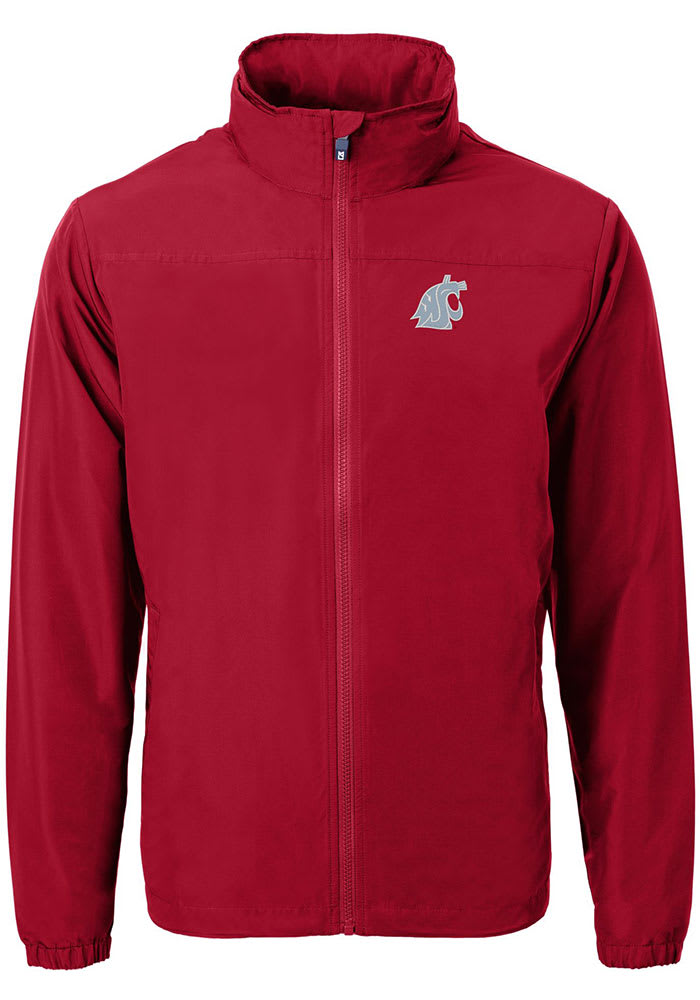 Cutter and Buck Washington State Cougars Mens Red Charter Eco Light Weight  Jacket