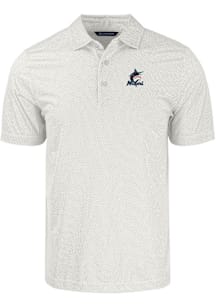 Cutter and Buck Miami Marlins White Pike Symmetry Big and Tall Polo