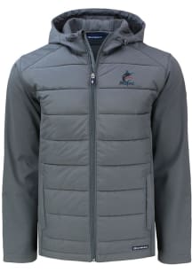 Cutter and Buck Miami Marlins Mens Grey Evoke Hood Big and Tall Lined Jacket