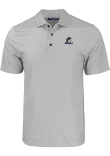 Cutter and Buck Miami Marlins Mens Grey Pike Eco Geo Print Short Sleeve Polo