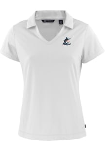 Cutter and Buck Miami Marlins Womens White Daybreak V Neck Short Sleeve Polo Shirt