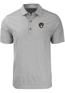 Cutter and Buck Milwaukee Brewers Big and Tall Grey Forge Heather Stripe Big and Tall Golf Shirt