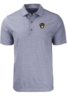 Cutter and Buck Milwaukee Brewers Mens Navy Blue Forge Heather Stripe Short Sleeve Polo