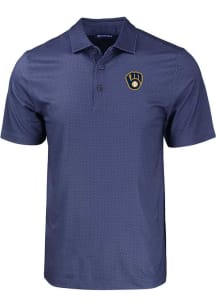 Cutter and Buck Milwaukee Brewers Mens Navy Blue Pike Eco Geo Print Short Sleeve Polo