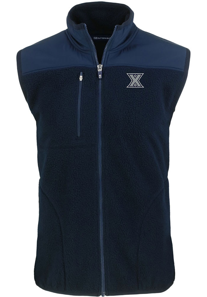 Cutter and Buck Xavier Musketeers Mens Navy Blue Cascade Sherpa Sleeveless Jacket