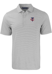 Cutter and Buck Minnesota Twins Mens Grey Forge Double Stripe Short Sleeve Polo