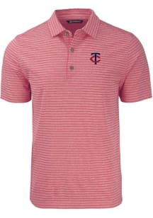 Cutter and Buck Minnesota Twins Mens Red Forge Heather Stripe Short Sleeve Polo