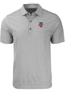 Cutter and Buck Minnesota Twins Mens Grey Forge Heather Stripe Short Sleeve Polo