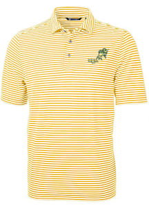 Cutter and Buck North Dakota State Bison Mens Gold Vintage Virtue Eco Pique Stripe Short Sleeve Po..
